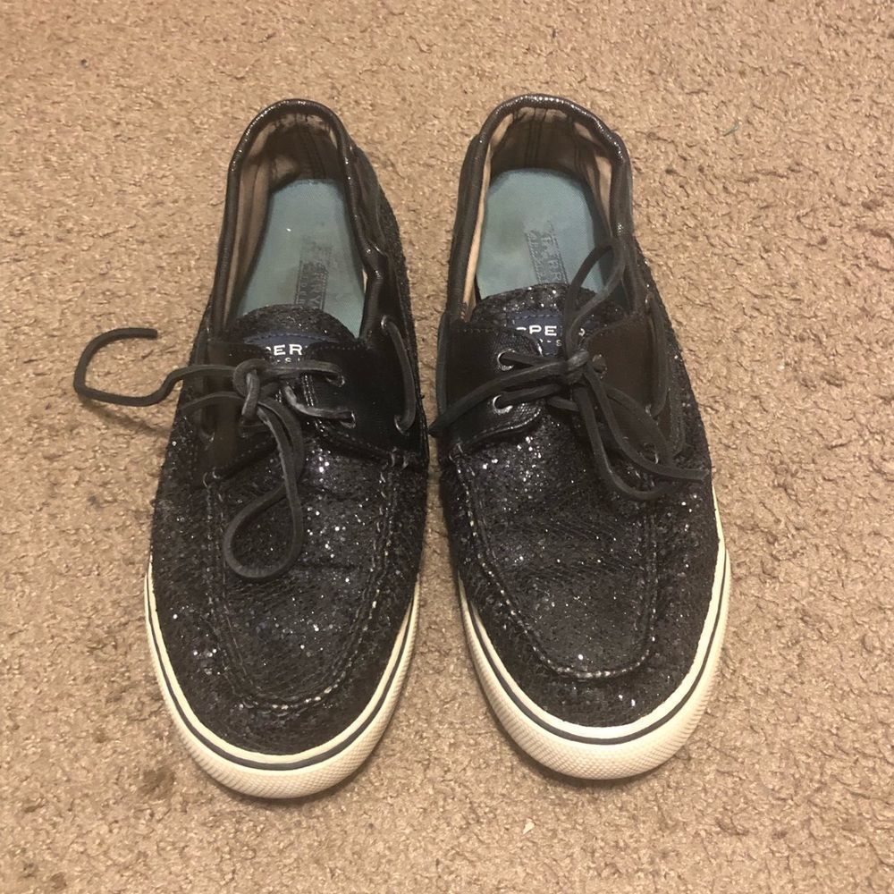 Sperry‎ Top-Sider Womens Boat Shoes Mocs US 9 M Black Sequin Glitter 9448069